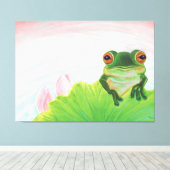 Grüner Frosch Entspannen im Teich Leinwanddruck (Insitu (Holzboden))