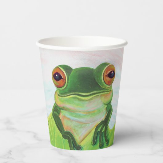 Grüner Frosch Entspannen im Teich Pappbecher (Rückseite)