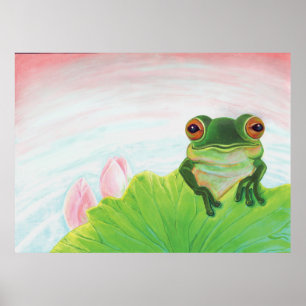 Grüner Frosch Entspannen im Teich Poster