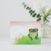 Grüner Frosch Entspannen im Teich Postkarte (Stehend Vorderseite)