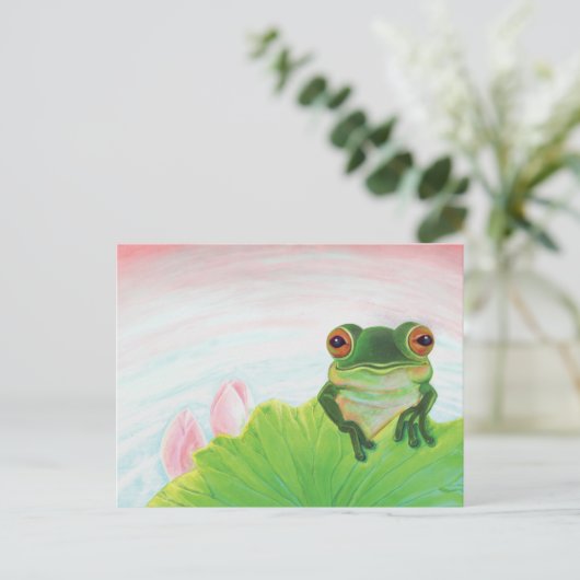 Grüner Frosch Entspannen im Teich Postkarte (Stehend Vorderseite)