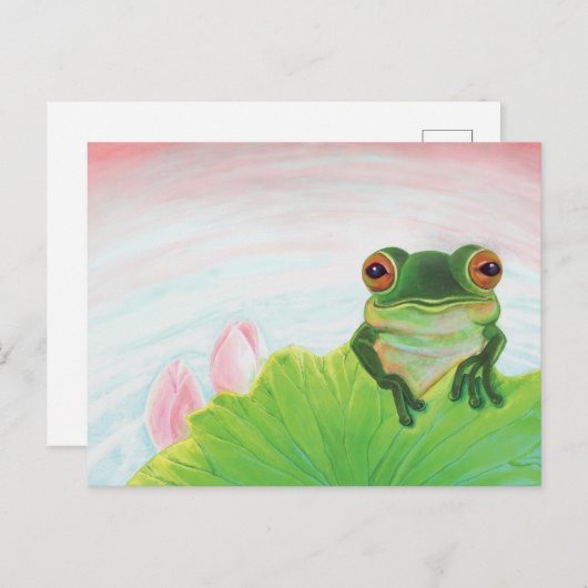 Grüner Frosch Entspannen im Teich Postkarte (Vorne/Hinten)