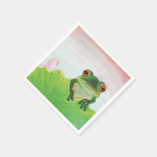 Grüner Frosch Entspannen im Teich Serviette