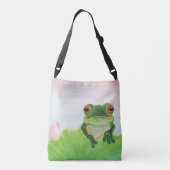 Grüner Frosch Entspannen im Teich Tragetaschen Mit Langen Trägern (Rückseite)