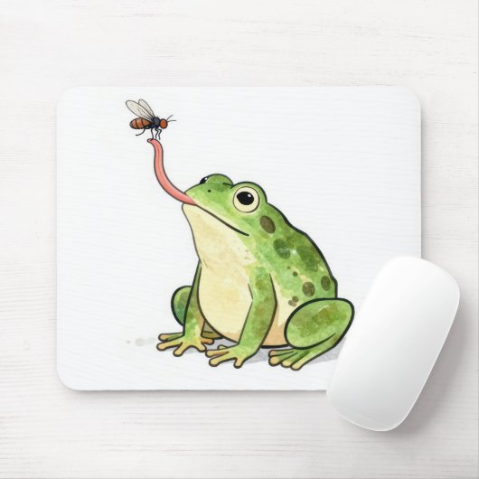 Grüner Frosch fängt eine Fliege Mousepad (Mit Mouse)