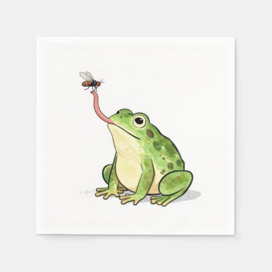 Grüner Frosch fängt eine Fliege Serviette (Vorderseite)