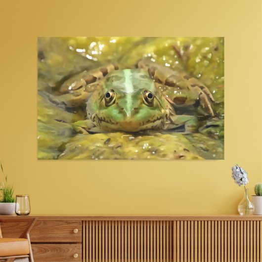 Grüner Frosch, gekämmt gegen Wetterbedingungen Leinwanddruck (Insitu (Wohnzimmer))