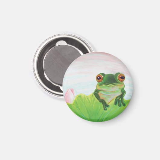 Grüner Frosch hinter dem Lilienmagnet Magnet (Vorderseite/Rückseite)