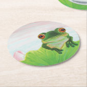 Grüner Frosch hinter dem Untersetzer des Lilenpapp (Angewinkelt)