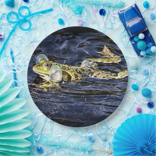 Grüner Frosch im Teich Pappteller (Party)