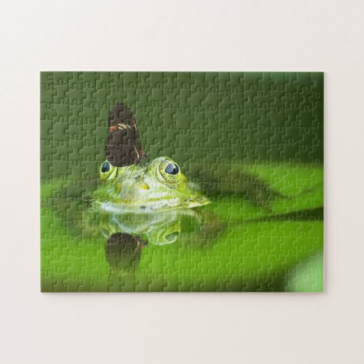 Grüner Frosch in einem Teich mit Schmetterling, Ji Puzzle (Horizontal)