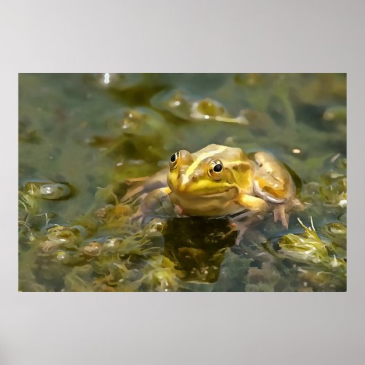 Grüner Frosch in glattem Wasser Akrylenmalerei Poster (Vorne)