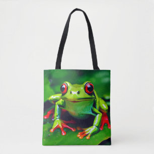 Grüner Frosch in tropischer Dschungel-Tasche Tasche