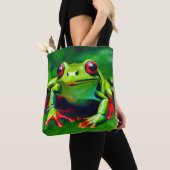 Grüner Frosch in tropischer Dschungel-Tasche Tasche (Von Nahem)