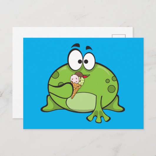 Grüner Frosch isst Eiscreme Postkarte (Vorne/Hinten)