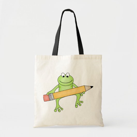 Grüner Frosch mit Bleistift-T-Shirts und Tragetasche (Vorne)