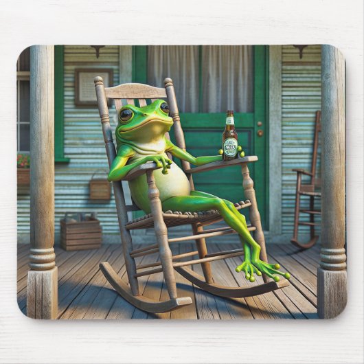 Grüner Frosch mit einer Bierflasche Mousepad (Vorne)