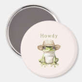 Grüner Frosch mit Hut in Rosa Magnet (Vorderseite/Rückseite)