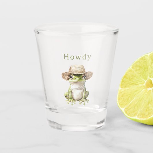 Grüner Frosch mit Hut Schnapsglas (Vorderseite)