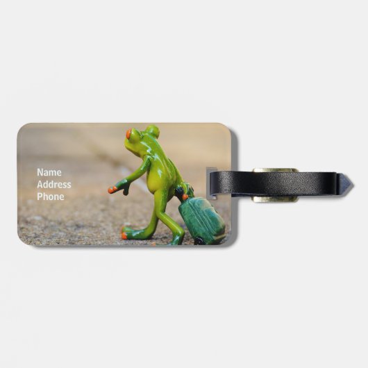 Grüner Frosch mit Koffer-Gepäckanhänger Gepäckanhänger (Rückseite horizontal)