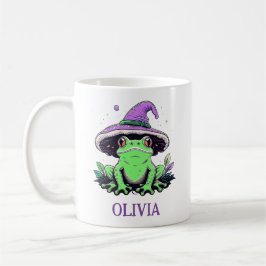 Grüner Frosch mit Lila Hexenhut Kaffeetasse