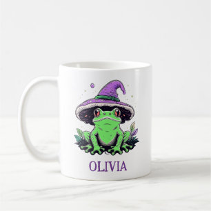 Grüner Frosch mit Lila Hexenhut Kaffeetasse
