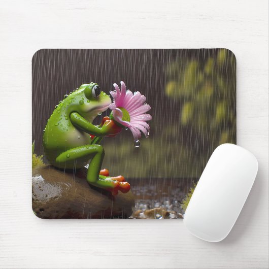 Grüner Frosch mit rosa Daisy Mousepad (Mit Mouse)