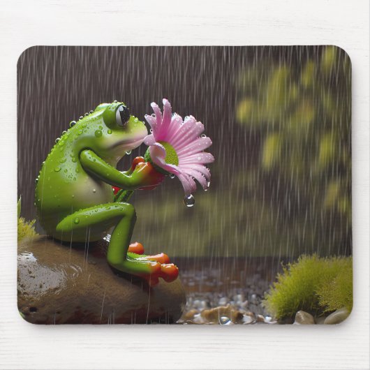 Grüner Frosch mit rosa Daisy Mousepad (Vorne)