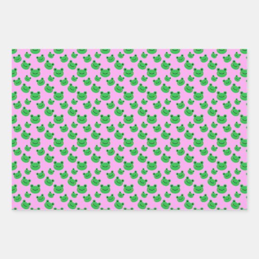 Grüner Frosch Muster Rosa Geschenkpapier Set (Vorderseite 3)