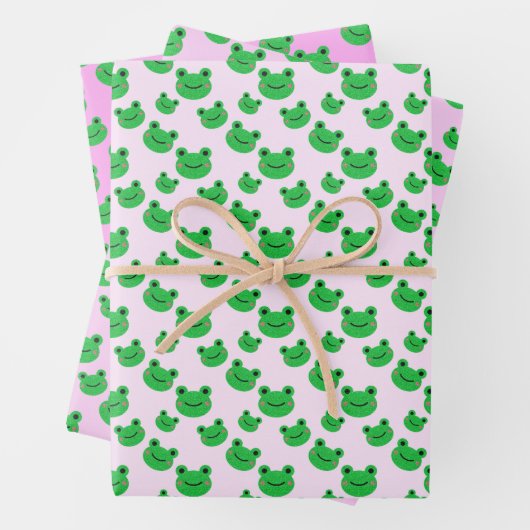 Grüner Frosch Muster Rosa Geschenkpapier Set (Beispiel)