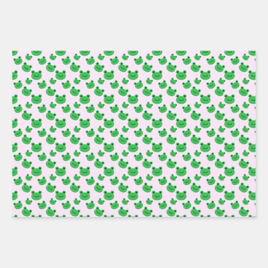 Grüner Frosch Muster Rosa Geschenkpapier Set (Vorderseite)