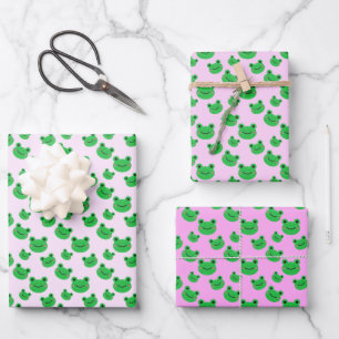 Grüner Frosch Muster Rosa Geschenkpapier Set