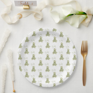 Grüner Frosch Niedlicher Whimsical Baby Shower Pappteller