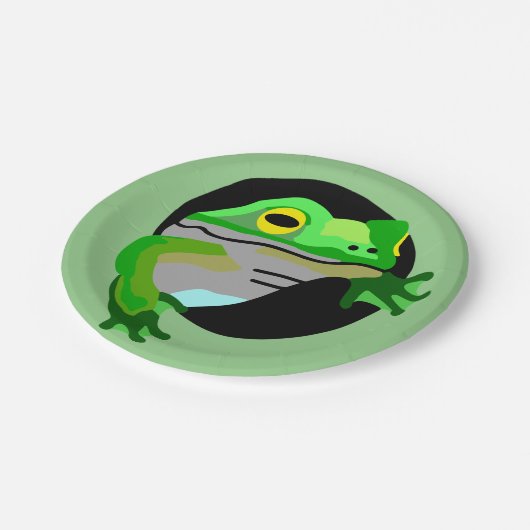 Grüner Frosch Pappteller (Schrägansicht)
