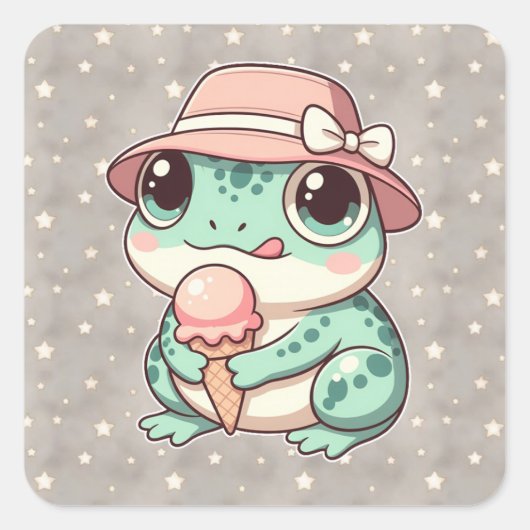 Grüner Frosch Quadratischer Aufkleber (Vorderseite)