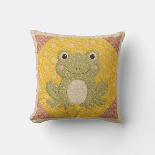 Grüner Frosch Quilt Kissen (Vorderseite)