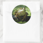 Grüner Frosch schlägt eine Pose auf dem Schlauch Runder Aufkleber (Tasche)
