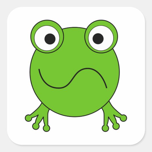 Grüner Frosch. Sieht verwirrt aus. Quadratischer Aufkleber (Vorderseite)