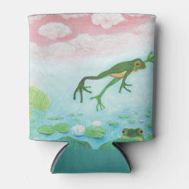 Grüner Frosch springt in die Teichillustration Dosenkühler