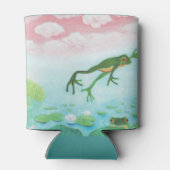 Grüner Frosch springt in die Teichillustration Dosenkühler (Rückseite)