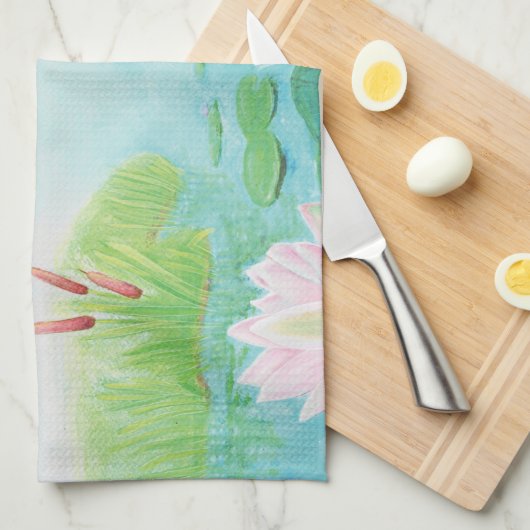 Grüner Frosch springt in die Teichillustration Geschirrtuch (Viertel Falte)