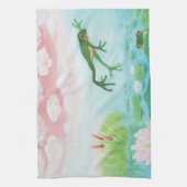 Grüner Frosch springt in die Teichillustration Geschirrtuch (Vertikal)