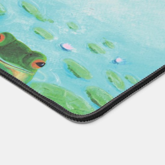 Grüner Frosch springt in die Teichillustration Schreibtischunterlage (Ecke)