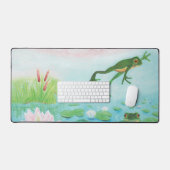 Grüner Frosch springt in die Teichillustration Schreibtischunterlage (Tastatur & Maus)