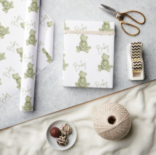 Grüner Frosch Süße Launige Babyparty Geschenkpapier