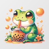 Grüner Frosch trinken Orange Boba Fensteraufkleber (Blatt)
