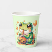 Grüner Frosch trinken Orange Boba Pappbecher (Rückseite)