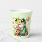 Grüner Frosch trinken Orange Boba Pappbecher (Vorderseite)