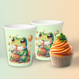 Grüner Frosch trinken Orange Boba Pappbecher