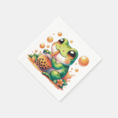 Grüner Frosch trinken Orange Boba Serviette (Ecke)